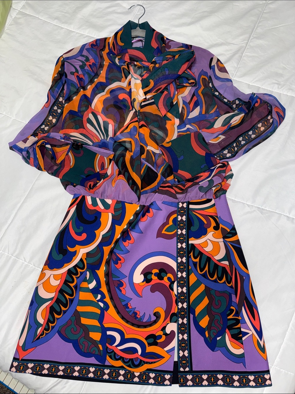 Zara Teal Multicolor Abstract Print Blouse
